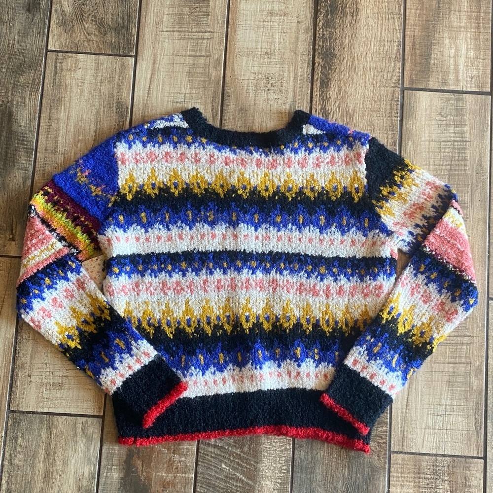 Free People Best Day Ever novelty sweater featuring colorful patchwork design 🆕 - Picture 5 of 12